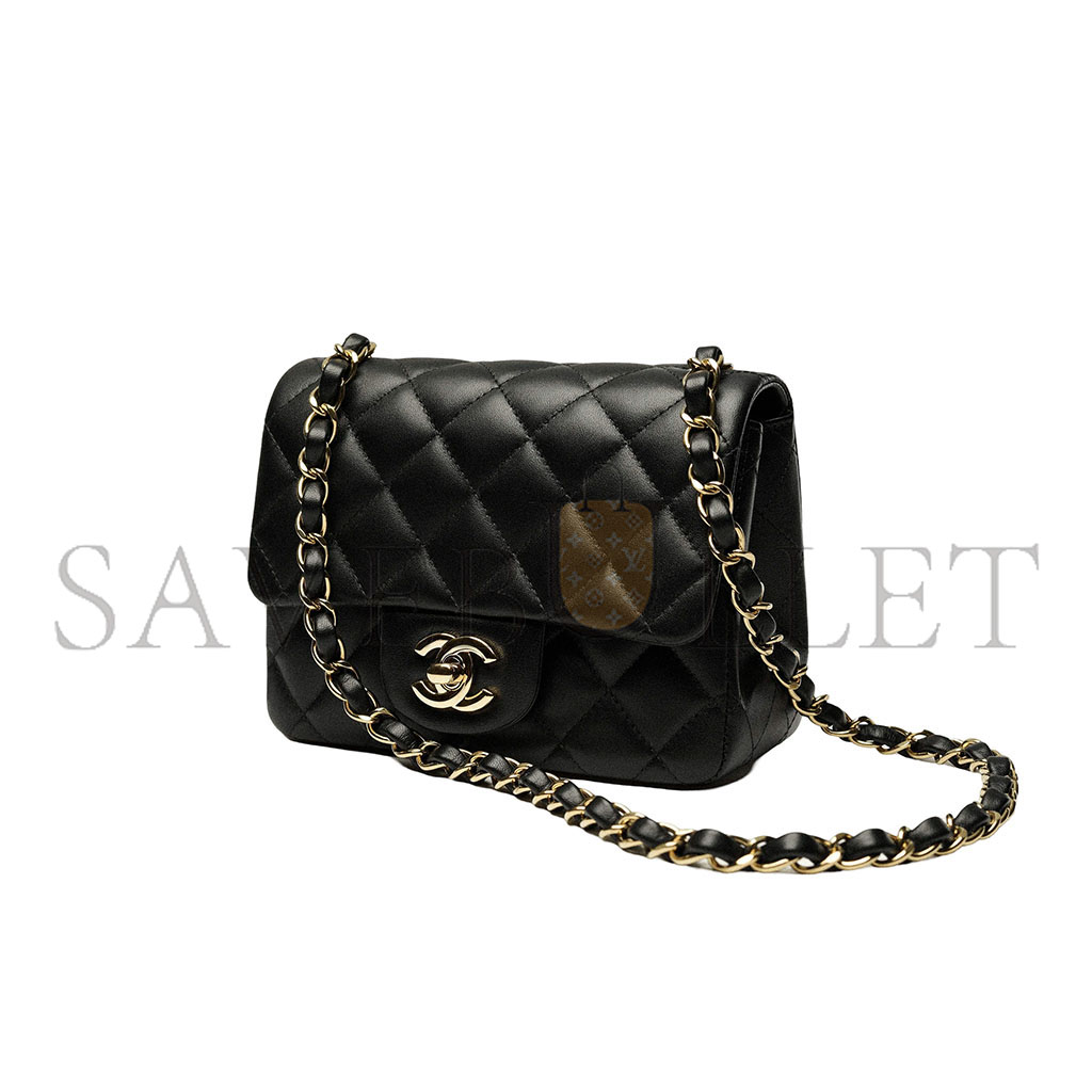 CHANEL MASTER SQUARE FLAP BAG BLACK LAMBSKIN  GOLD HARDWARE A35200 (17*13.5*8cm)